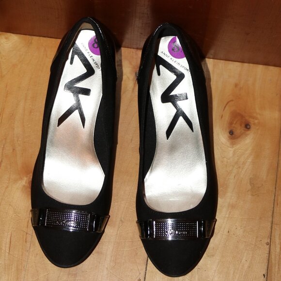 Anne Klein Sport Taelyn Black Stretch Fabric Patent Leather Buckle Wedge Shoes - Picture 5 of 9